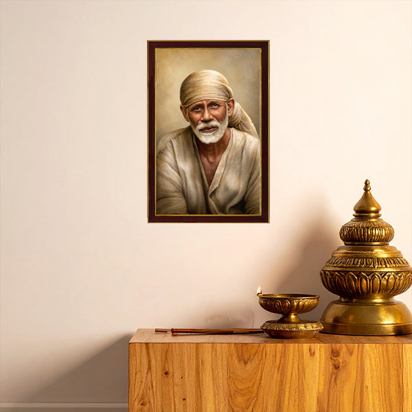 Shirdi Sai Baba Photo Frame | Premium Sai Baba Portrait Wall Frame for Home Temple | HD Framed Wall Decor