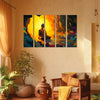 Glowing Cave Buddha Multi Frame Vinyl Painting | Vibrant Wall Art For Living Room, Office, Meditation Room | Enlightenment Theme