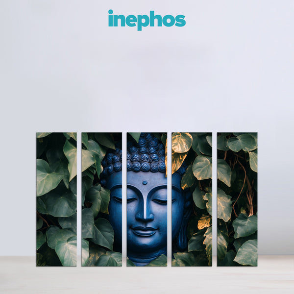 Buddha In Green Leaves Multi Frame Vinyl Wall Art | Nature-Inspired Peaceful Décor For Bedroom, Hallway, Or Meditation Area