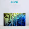 Buddha With Blue Flower Multi Frame Vinyl Wall Painting | Peaceful Face & Floral Art For Home, Meditation Space, Or Bedroom
