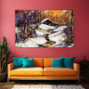 Snowy Cabin Wall Painting for Living Room, Bedroom, Office, Hotels, Drawing Room