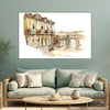 Old Ruins Sketch Painting – Architecture Canvas Wall Art for Study & Office, Living Room, Bedroom, Office, Hotels, Drawing Room