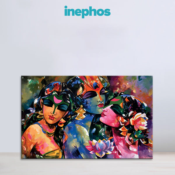 Colorful artwork of three figures with floral elements on a light gray background, featuring the brand 'inephos'.