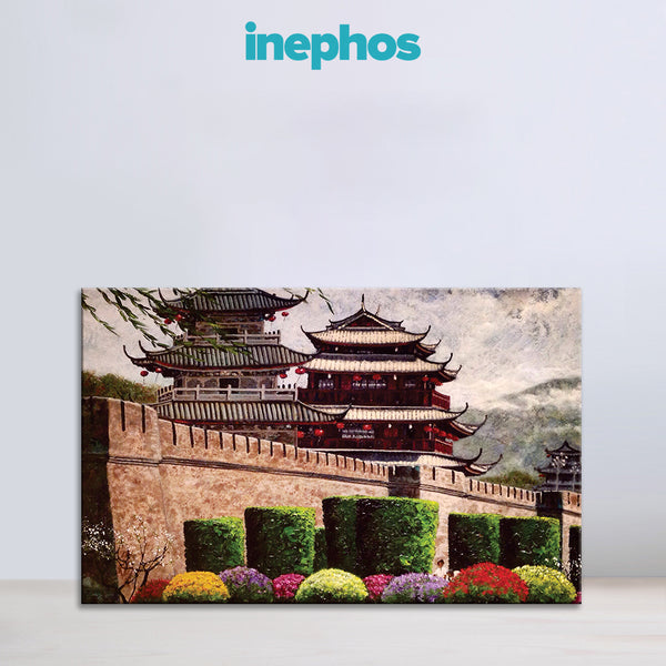 Serenity of the East - Oriental Temple Wall Painting for Living Room, Bedroom, Office, Hotels, Drawing Room