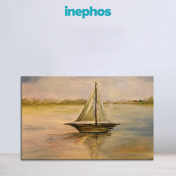Serene Sailboat on a Calm Lake Wall Painting for Living Room, Bedroom, Office, Hotels, Drawing Room