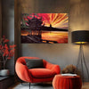 Sunset Temple Lake Painting – Calm Landscape Canvas Wall Art for Living Room, Bedroom, Office, Hotels, Drawing Room