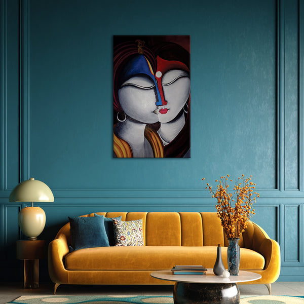 Divine Krishna and Radha Wall Painting for Living Room, Bedroom, Office, Hotels, Drawing Room