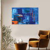 Abstract Blue and Orange Geometric Canvas Painting for Modern Home & Office Decor