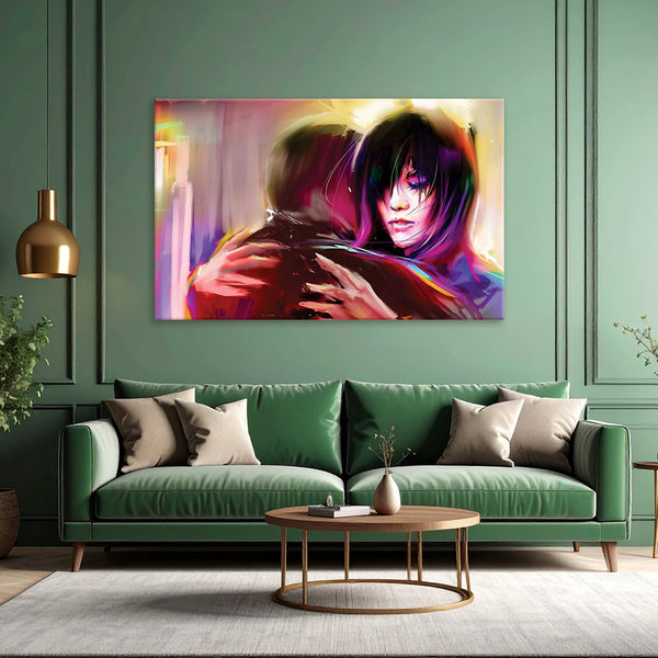 Neon Embrace – Expressive Abstract Love Canvas Art Paintings for Living Room, Bedroom, Office, Hotels, Drawing Room