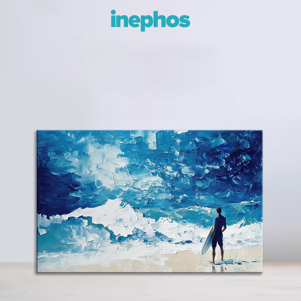 Surfer Ocean Wave Canvas Painting for Living Room & Bedroom | Blue Sea Abstract Wall Art | Modern Coastal Home Décor Gift for Beach Lovers, Travelers & Ocean Enthusiasts