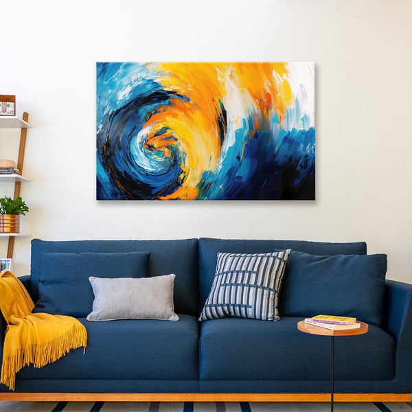 Blue & Yellow Swirl Abstract Canvas Painting for Living Room, Bedroom & Office | Modern Vibrant Wall Art