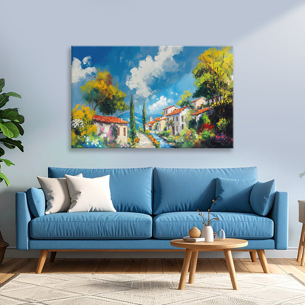 Green Forest Pathway Canvas Painting for Living Room, Bedroom & Office | Nature-Inspired Couple Walking Wall Art | Serene Landscape Home Décor