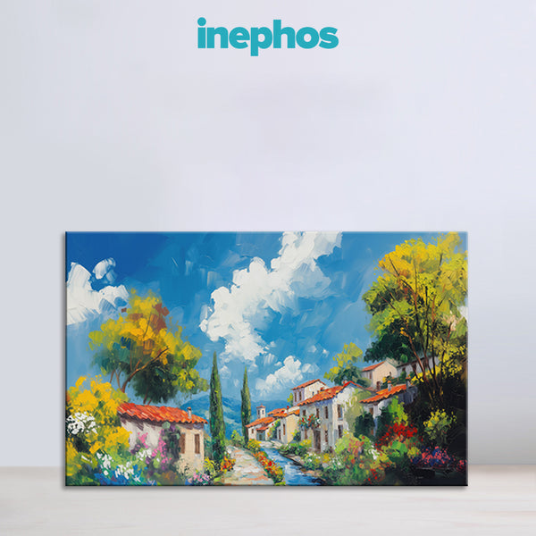 Green Forest Pathway Canvas Painting for Living Room, Bedroom & Office | Nature-Inspired Couple Walking Wall Art | Serene Landscape Home Décor