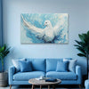 Graceful White Dove Canvas Painting for Living Room, Bedroom & Meditation Space | Abstract Blue Bird Wall Art | Peaceful Home Décor