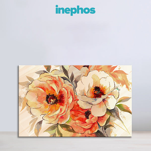 Peach & White Floral Canvas Painting for Living Room, Bedroom & Office Wall Décor | Elegant Botanical Wall Art
