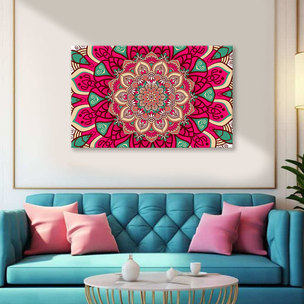 Radiant Mandala Canvas Painting for Living Room, Meditation Space & Office Wall Décor | Vibrant Bohemian Wall Art