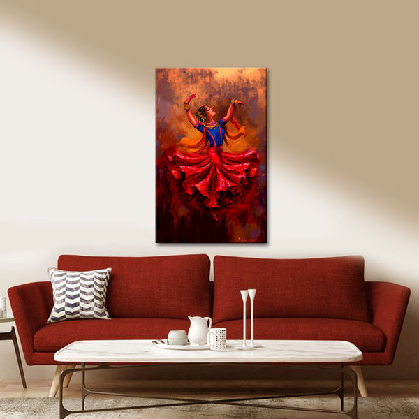 Indian Classical Dancer Canvas Painting for Home & Dance Studio Décor | Traditional Bharatanatyam/Kathak Wall Art | Vibrant Cultural Canvas