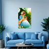 Graceful Indian Lady with Deer Canvas Painting for Living Room & Bedroom | Ethnic Royal Artwork in Vibrant Colors