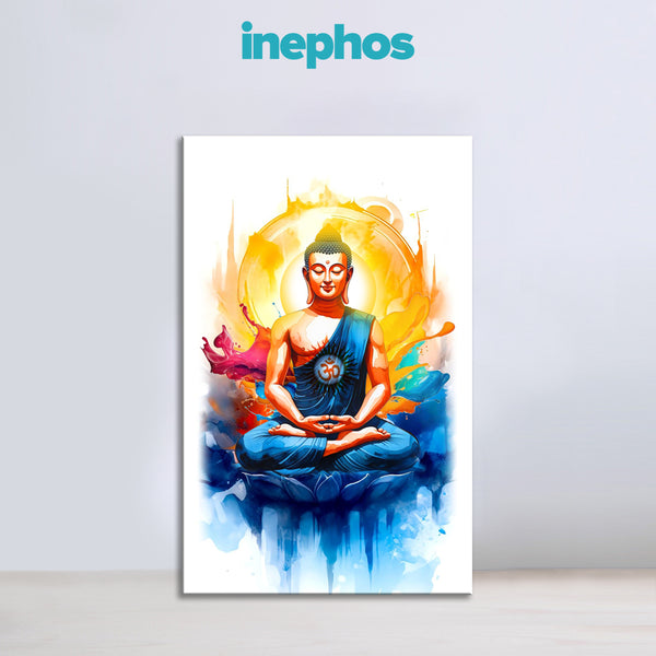 Divine Buddha Canvas Painting for Home Decor | Meditation Sitting Buddha Wall Art with Om Symbol | Spiritual Vastu Positive Energy