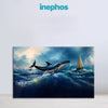 Whale Jumping in Ocean Waves Canvas Painting | Blue Sea & Sailboat Wall Art for Living Room | Ocean Wildlife Painting