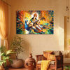 Divine Goddess Saraswati with Peacock Canvas Painting | Vibrant Spiritual Wall Art for Home Temple, Study Room & Living Room