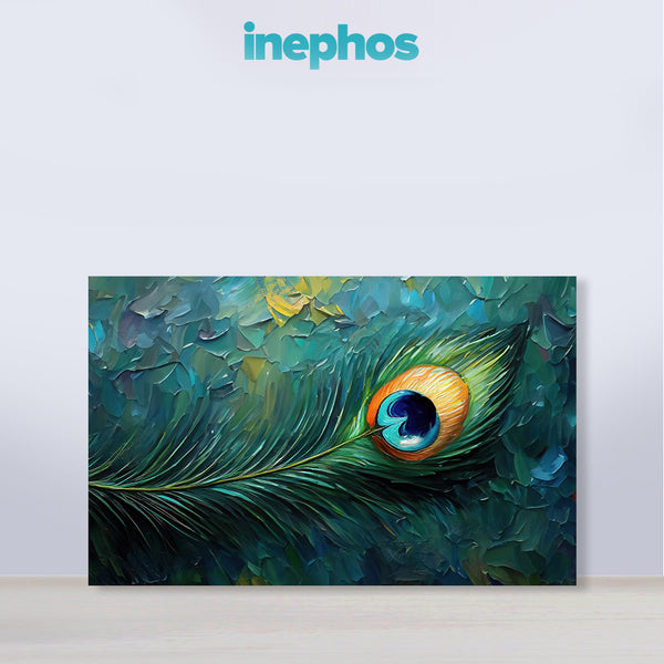Peacock Feather Vastu Painting | Spiritual Krishna Feather Blue Green Canvas | Peaceful Relaxation & Meditation Positive Energy Wall Art For Living Room & Meditation Decor