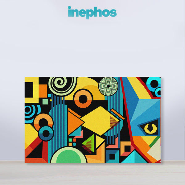 Geometric Cat Painting | Bold Vibrant Modern Abstract Pop Art Canvas | Colorful Gen Z Wall Art For Creative Interiors