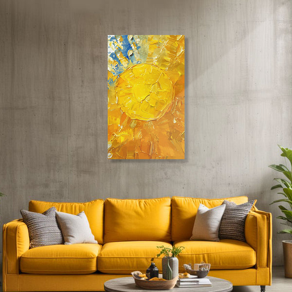 Yellow Sunburst Painting | Textured Modern Abstract Canvas | Golden Wall Art For Living Room & Modern Spaces