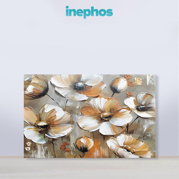 Vintage Floral Charm Painting | Neutral Toned Canvas | White Flowers Wall Art For Elegant Home Interiors