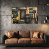 Urban Abstract Geometry Painting | Modern Black And Yellow Block Texture Canvas | Large Horizontal Contemporary Wall Art For Living Room, Workspace, Office, Café & Studio Interiors