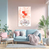Cute Cat Couple With Heart Balloons Painting | Romantic Cartoon Canvas Wall Art For Bedroom & Kids Room Décor | Premium Quality Framed Wall Art For Bedroom, Living Room