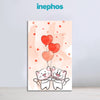 Cute Cat Couple With Heart Balloons Painting | Romantic Cartoon Canvas Wall Art For Bedroom & Kids Room Décor | Premium Quality Framed Wall Art For Bedroom, Living Room