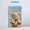 Textured Teddy Bear With Flowers Painting | Oil-Style Canvas For Kids Room & Nursery Wall Decor | Premium Quality Framed Wall Art For Bedroom, Living Room