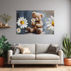 Teddy Bear With Daisy Flowers Painting | Cute Canvas For Nursery & Kids Room Wall Décor | Premium Quality Framed Wall Art For Bedroom, Living Room