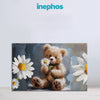 Teddy Bear With Daisy Flowers Painting | Cute Canvas For Nursery & Kids Room Wall Décor | Premium Quality Framed Wall Art For Bedroom, Living Room