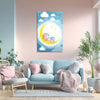 Sleeping Baby On Moon | Cute Cartoon Canvas Wall Art For Kids’ Bedroom & Nursery