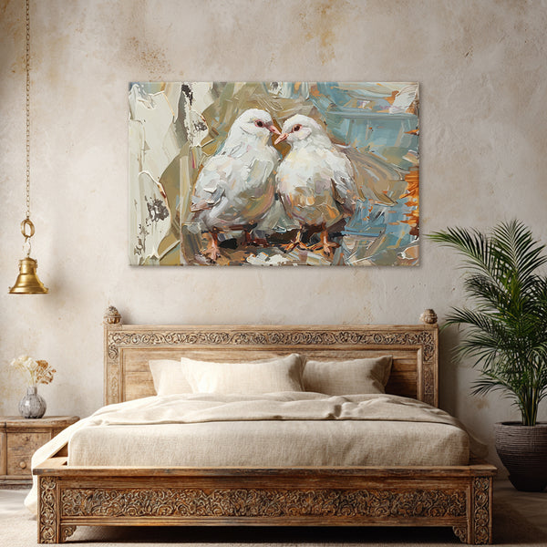 White Dove Couple Canvas Painting | Peaceful Bird Wall Art for Living Room & Bedroom Decor