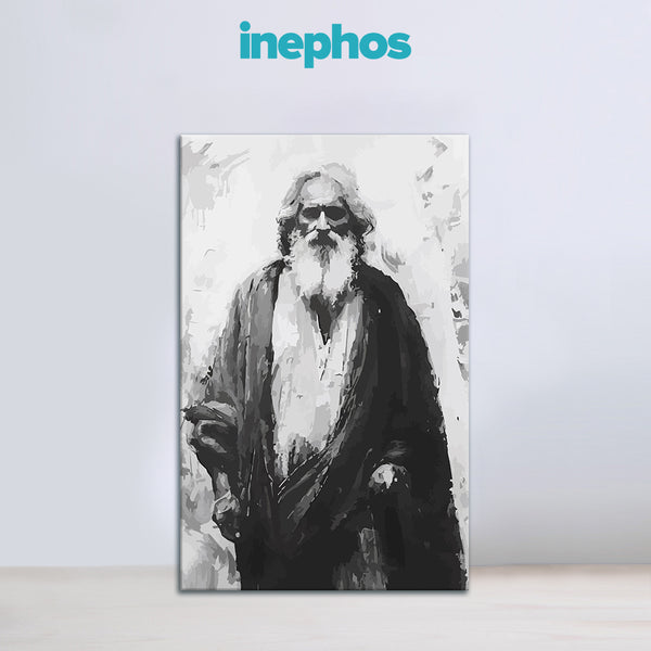 Rabindranath Tagore Standing Portrait | Monochrome Canvas Wall Art For Study