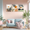 Abstract Sun Set of 3 Painting | Modern Contemporary 3-Piece Canvas Set | Nature Trio Wall Art With Sun & Leaf Designs For Modern Home Décor