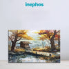 Autumn Cabin In Woods | Warm Fall Landscape Canvas Wall Art For Rustic Interiors