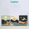 Three abstract landscape paintings with 'inephos' branding on a light blue background