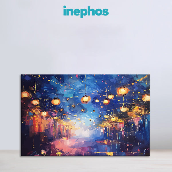 Light Up Your Room Painting | Golden Diwali Lights & Lanterns Canvas | Happy Positive Energy Flow Wall Art for Home Décor