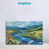 Flowery Meadow Stream Painting | Vibrant Nature Landscape Canvas | Calm Serene Greenery Wall Art For Modern Home And Office Décor