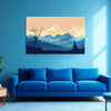 Golden Horizon Mountains Painting | Minimal Modern Canvas Of Blue Hills & Sunrise | Elegant Modern Wall Art for Home Décor