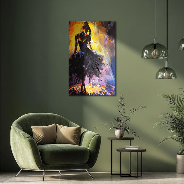 Dancing Girl Painting | Elegant Dancer in Black Canvas | Woman Silhouette Portrait Wall Art for Living Room & Bedroom Décor