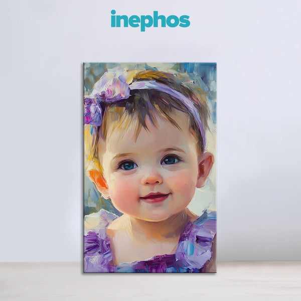 Cute Baby Girl Painting | Oil Style Baby Face Canvas Portrait & Photo Frame | Wall Art Gift for New Parents