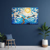 Sunlit Blossom Tree Canvas Painting | White Flowers Under Blue Sky Wall Art | Nature-Inspired Art for Home & Living Room Décor