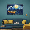 Starry Night Boat Painting | Van Gogh-inspired Moonlight Over Ocean Waves Canvas | Dreamy Sea Wall Art for Bedroom & Living Room Décor