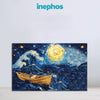 Starry Night Boat Painting | Van Gogh-inspired Moonlight Over Ocean Waves Canvas | Dreamy Sea Wall Art for Bedroom & Living Room Décor