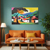 Abstract Indian Village Painting | Modern Colorful Rural Landscape Canvas | Ethnic Scenery Wall Art for Living Room & Home Decor